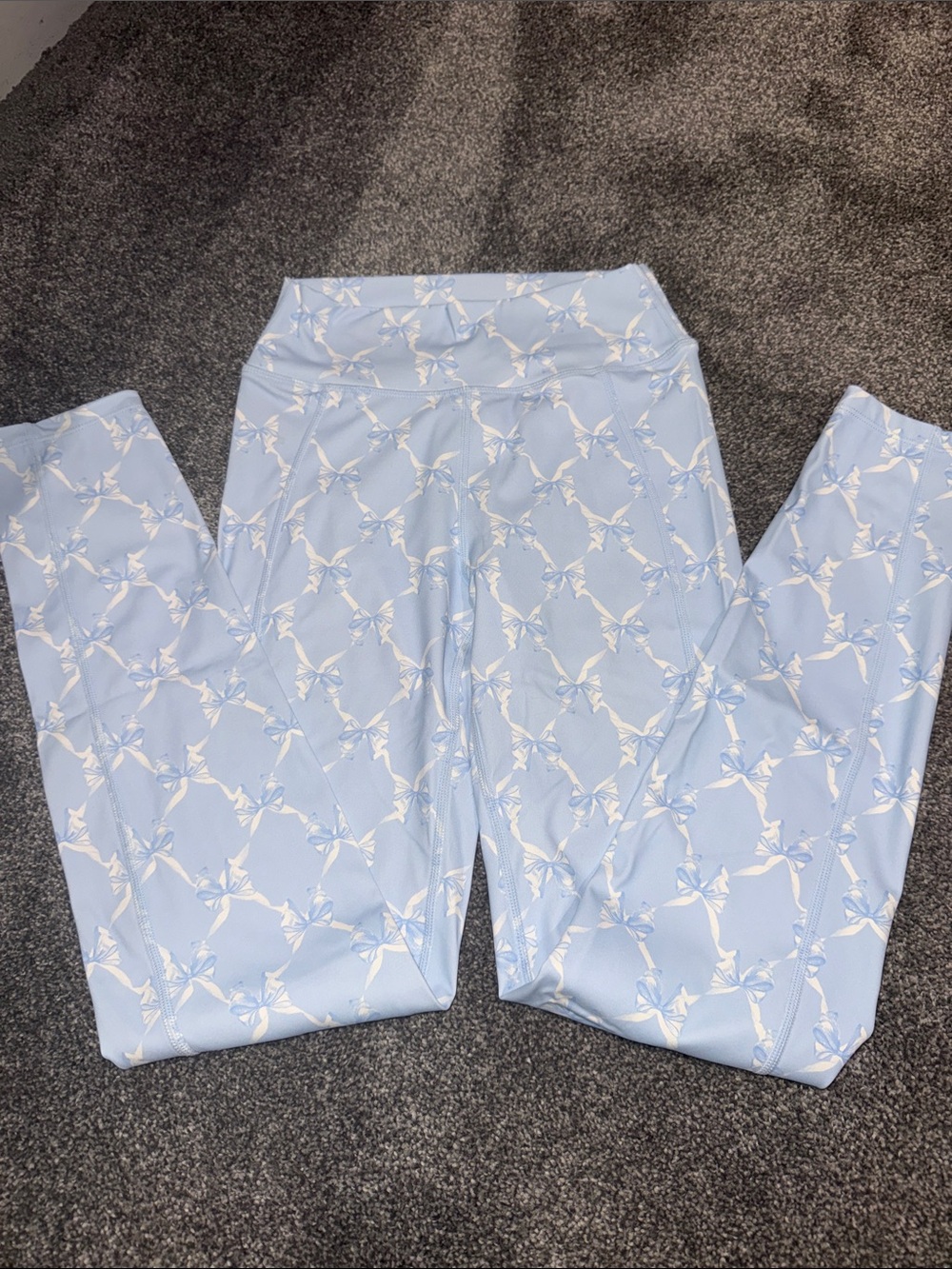 LoveShackFancy Kimi Bow Print Leggings Chilled Blue Kids XXL